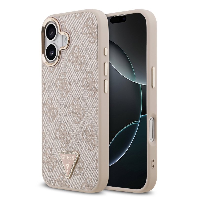 Guess PU bőr 4G Strass háromszög logó arany keret MagSafe hátlapi borító iPhone 17 rózsaszínhez