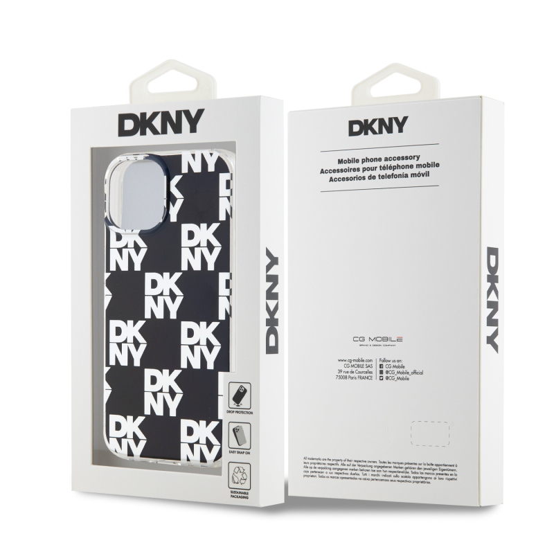 DKNY PC/TPU kockás mintás hátsó borító iPhone 15-hez Fekete