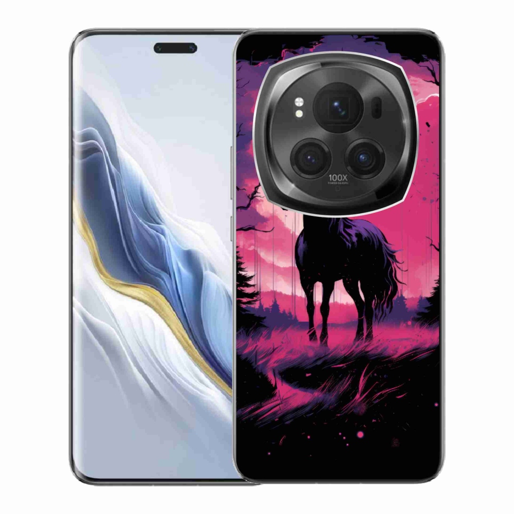 Zselés borítás mmCase a Honor Magic 6 Pro 5G számára - fekete rajzfilm ló 1