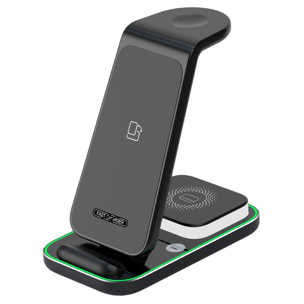 YF-A6 3 az 1-ben 15 W-os vezeték nélküli töltőállomás éjszakai fénnyel - fekete