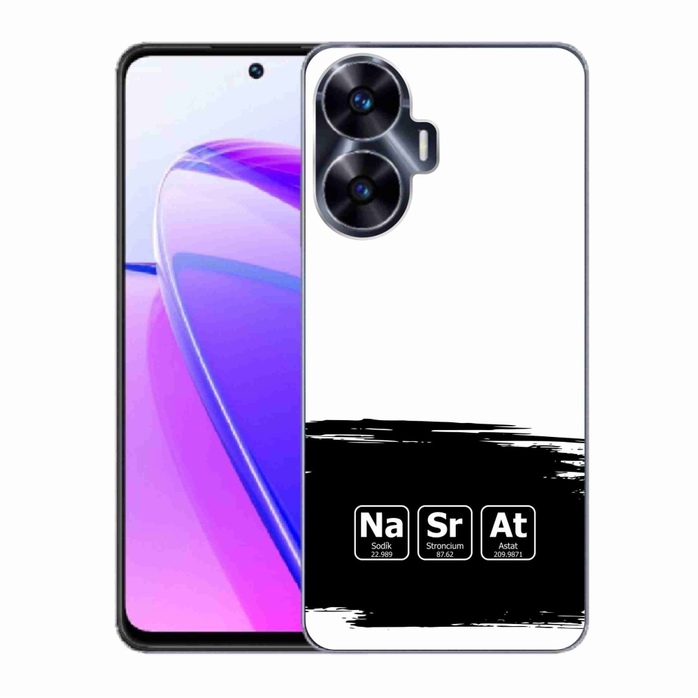 Gél borító mmCase a Realme C55 készülékre - kémiai elemek fekete és fehér háttérrel