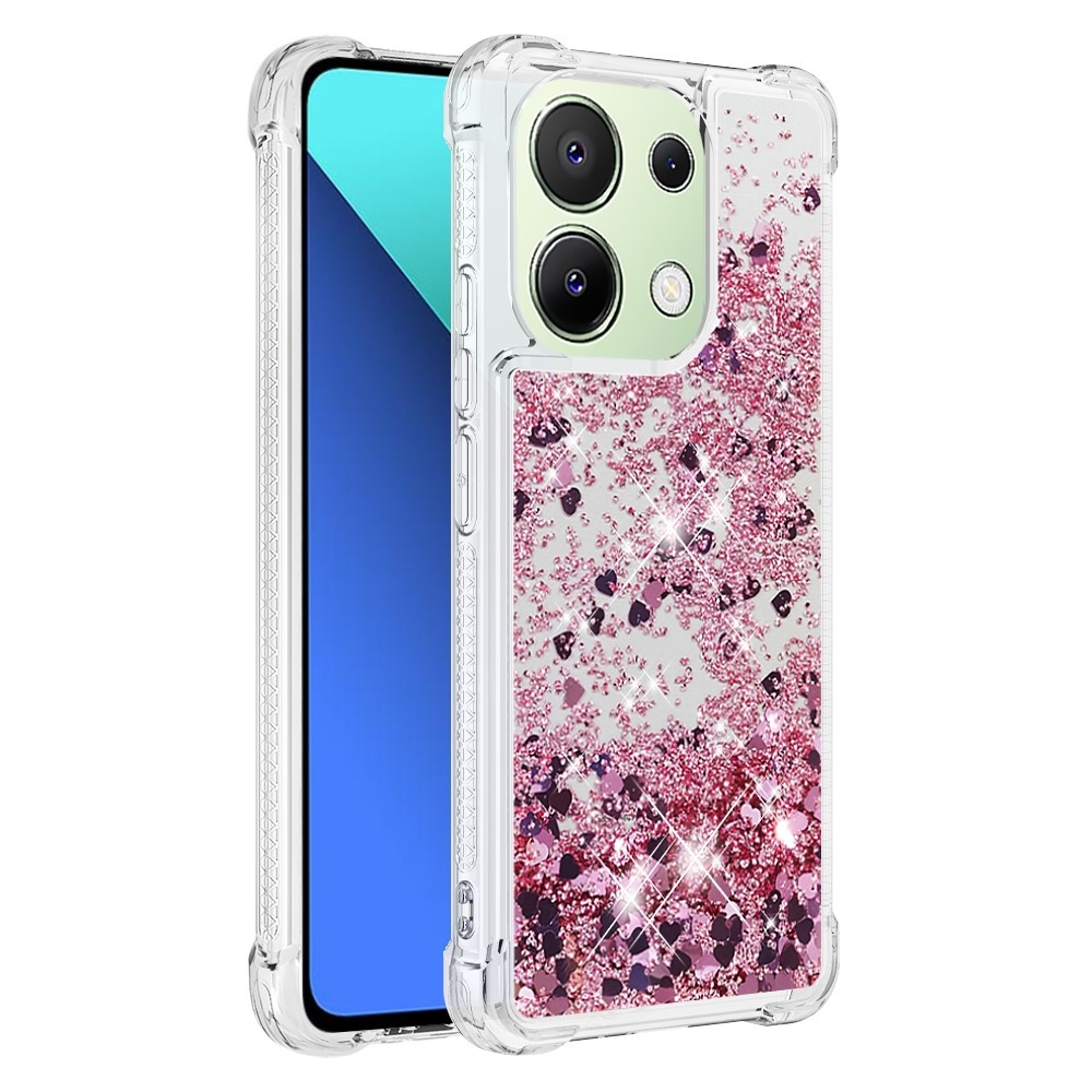 Glitter zselés homokóra tok Xiaomi Redmi Note 13-hoz - rózsaarany/szív