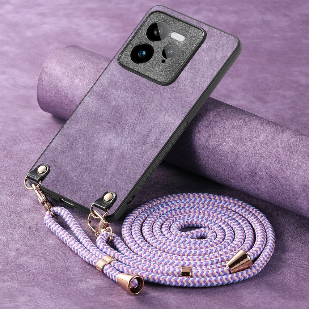 Retro zselés tok zsinórral és műbőrrel Realme GT 7 Pro 5G készülékhez - lila