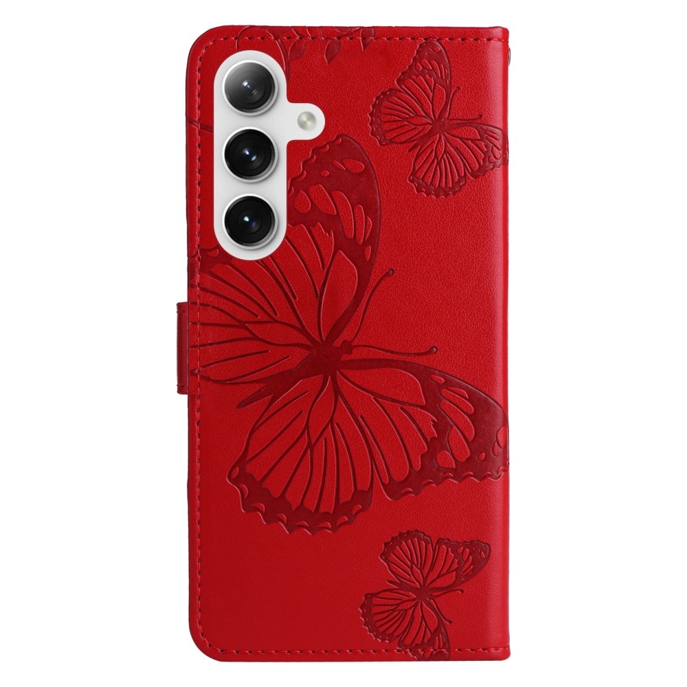 Nagy pillangó könyv tok Samsung Galaxy S25 készülékhez - piros