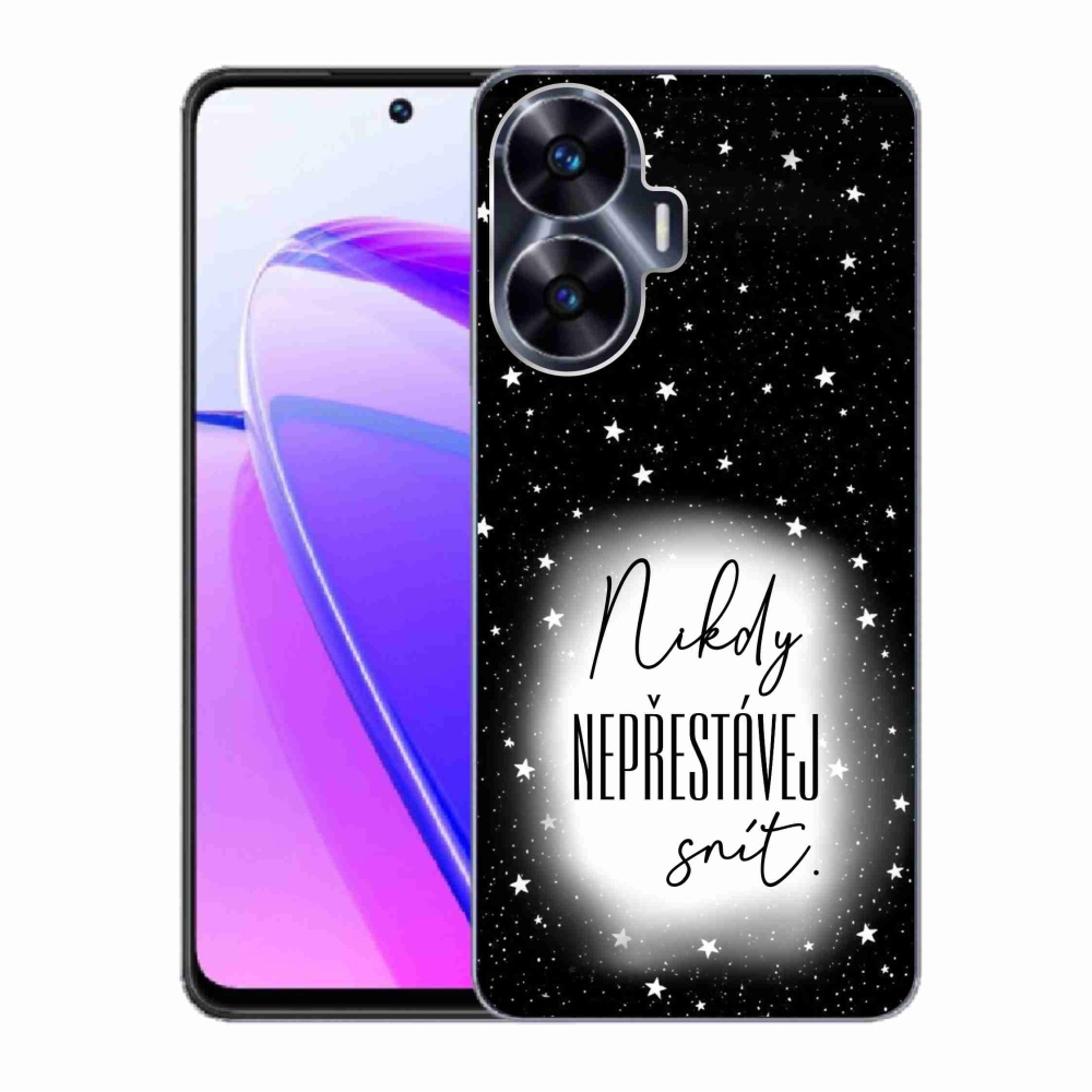 Gél borító mmCase a Realme C55 készülékhez - Quote 1 fehér és fekete háttérrel