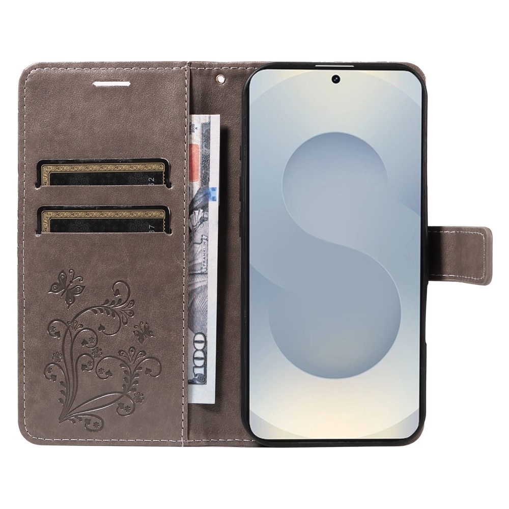 Nagy pillangó könyv tok Samsung Galaxy S25 Edge készülékhez - szürke