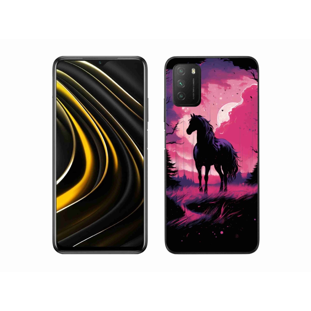 Gél borítás mmCase a Xiaomi Poco M3-hoz - fekete rajzfilm ló 1