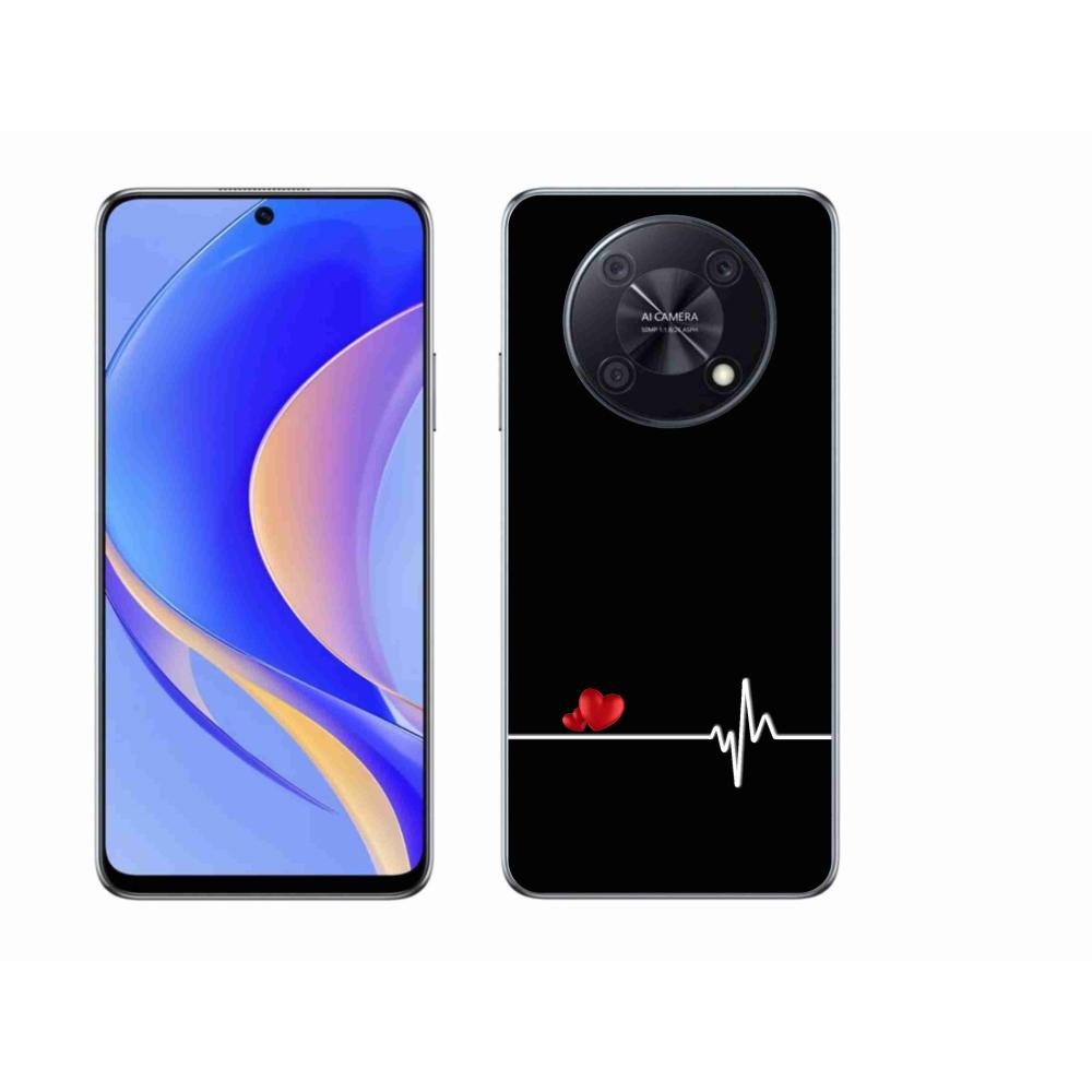 Gél borító mmCase a Huawei Nova Y90-en - szív és szívverés fekete háttérrel