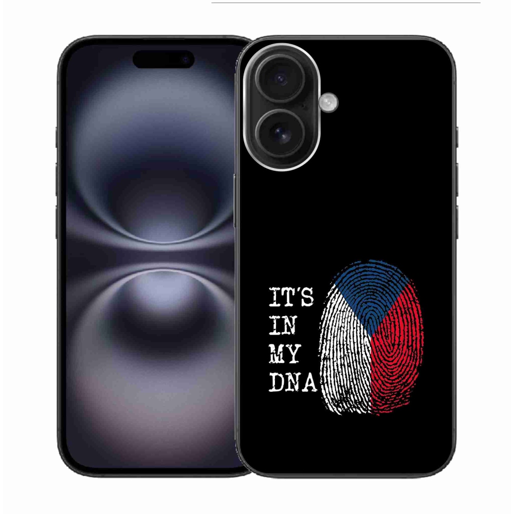 Zselés borítás mmCase iPhone 16 készülékhez - zászlós ujjlenyomat fekete háttérrel