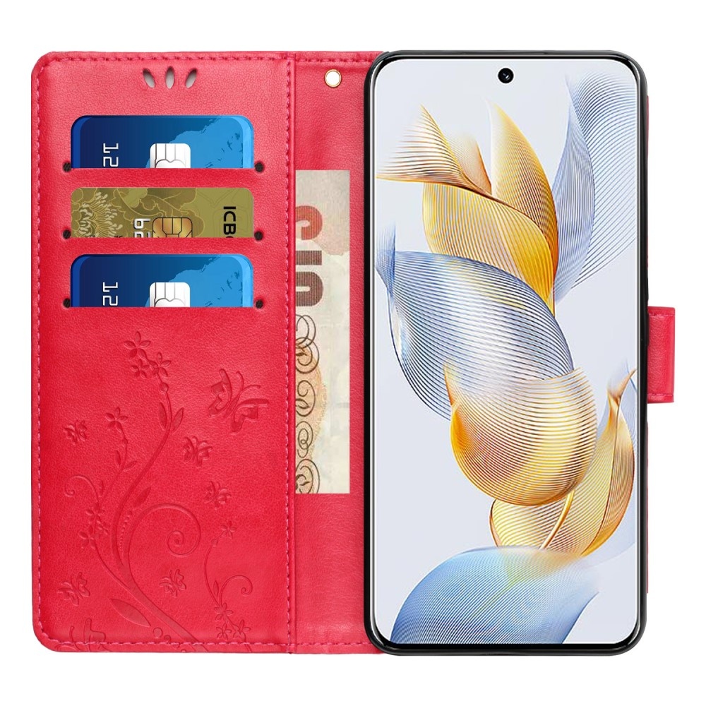 Virágok könyvtáska Honor 90-hez - piros