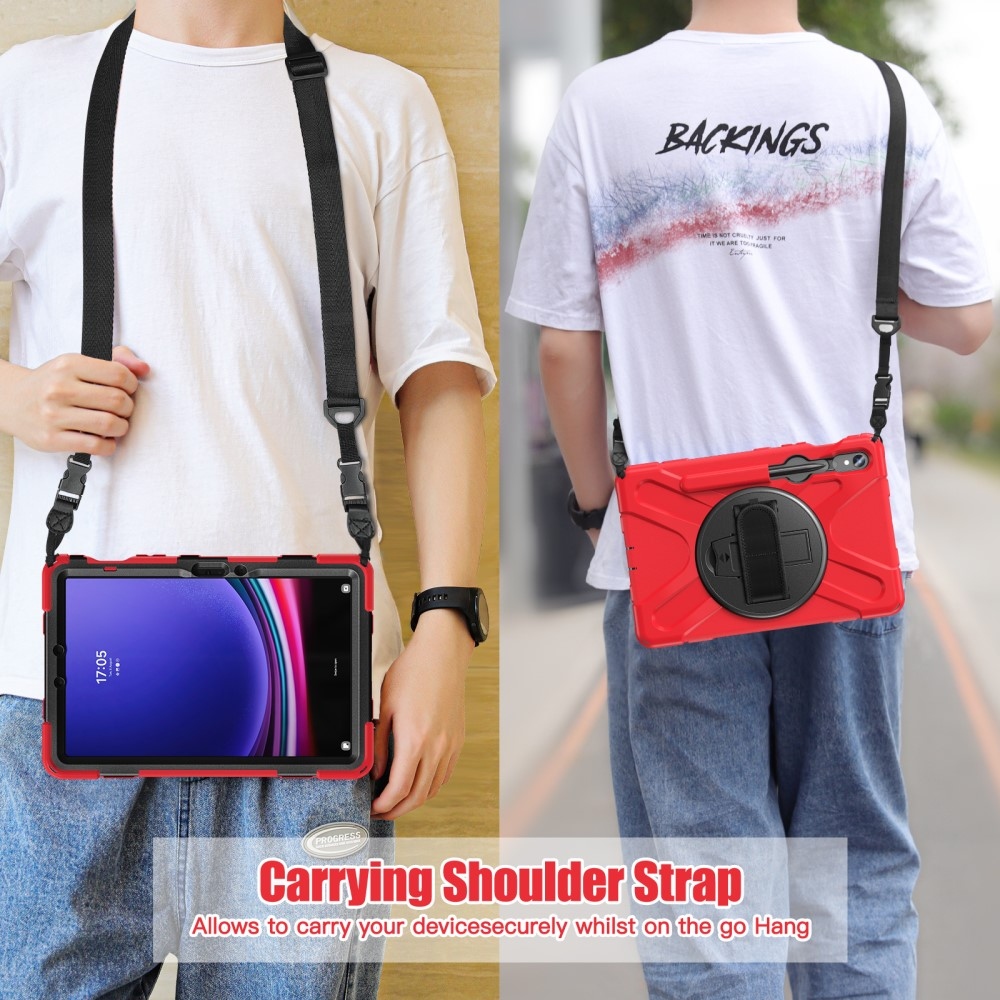 Rúgásálló borítás kézi fogantyúval Samsung Galaxy Tab S9/Tab S10 készülékhez - piros