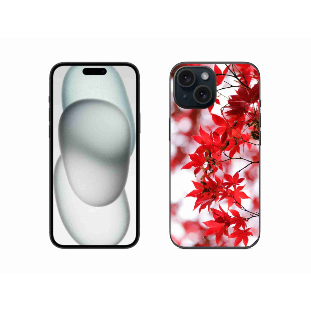 Zselés borítás mmCase iPhone 15 készülékhez - piros levelek
