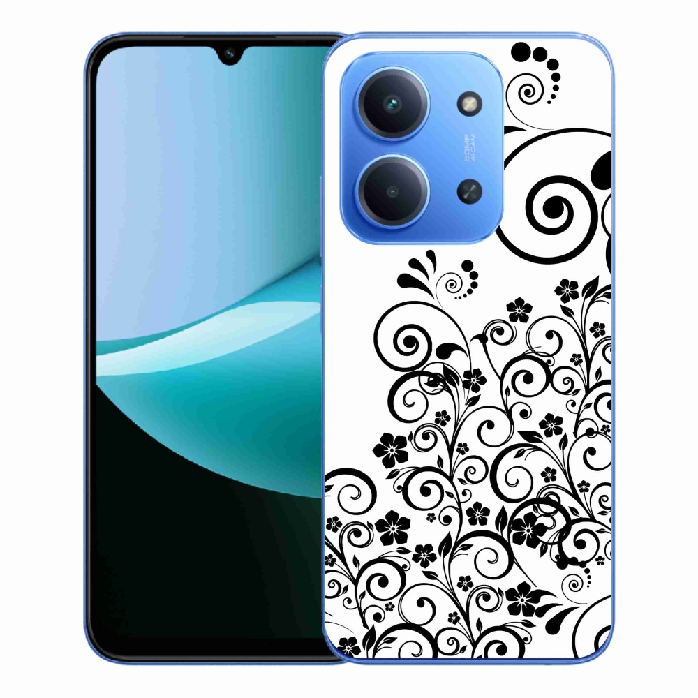 Gél borítás mmCase a Xiaomi Redmi 15C 4G/5G (173mm) - fekete és fehér virágmintás tokhoz