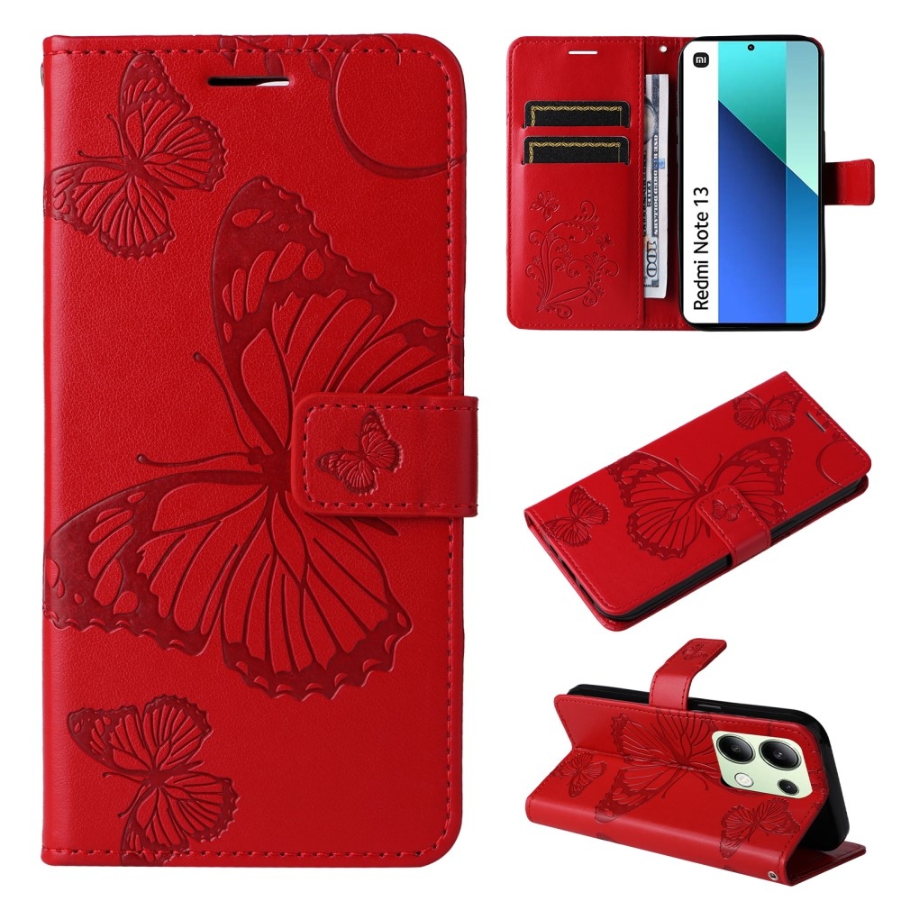 Nagy pillangó könyv tok Xiaomi Redmi Note 13-hoz - piros