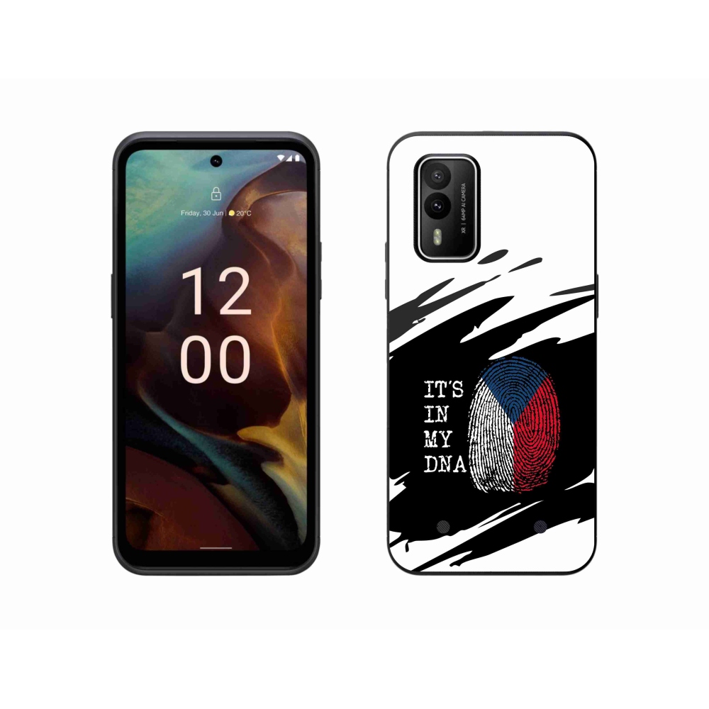 Zselés borítás mmCase a Nokia XR21 készülékhez - zászlós ujjlenyomat fekete és fehér háttérrel