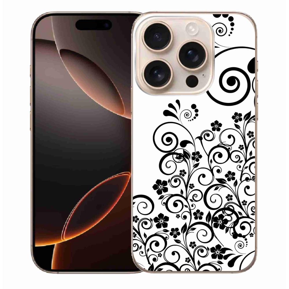 Zselés borítás mmCase iPhone 16 Pro Max készülékhez - fekete és fehér virágminták