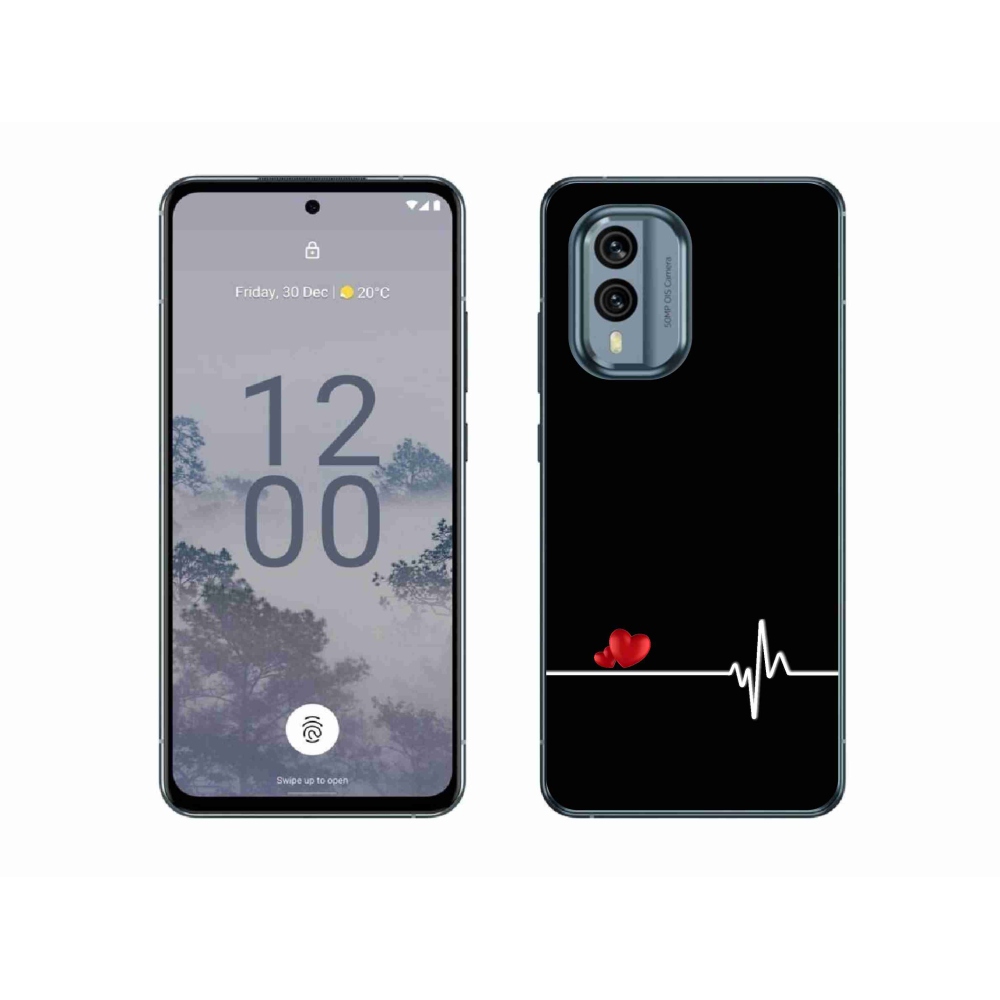 Zselés borító mmCase a Nokia X30 5G készülékhez - szív és szívverés fekete háttérrel