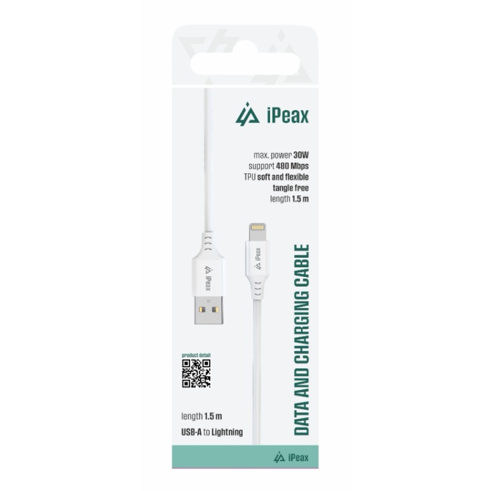 iPEAX TPU kábel USB-A / villám 1,5 m, USB 2.0 - fehér