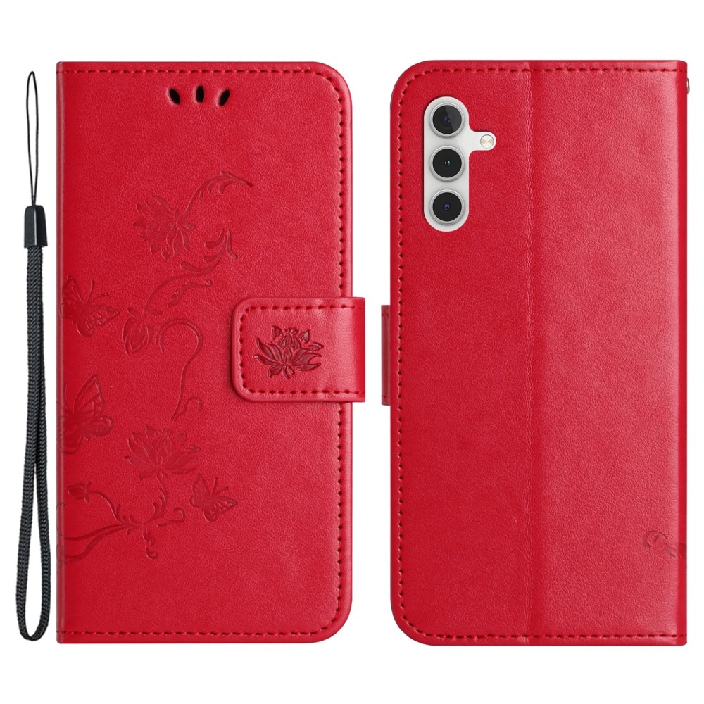 Virágos könyvtáska Samsung Galaxy S24 FE készülékhez - piros