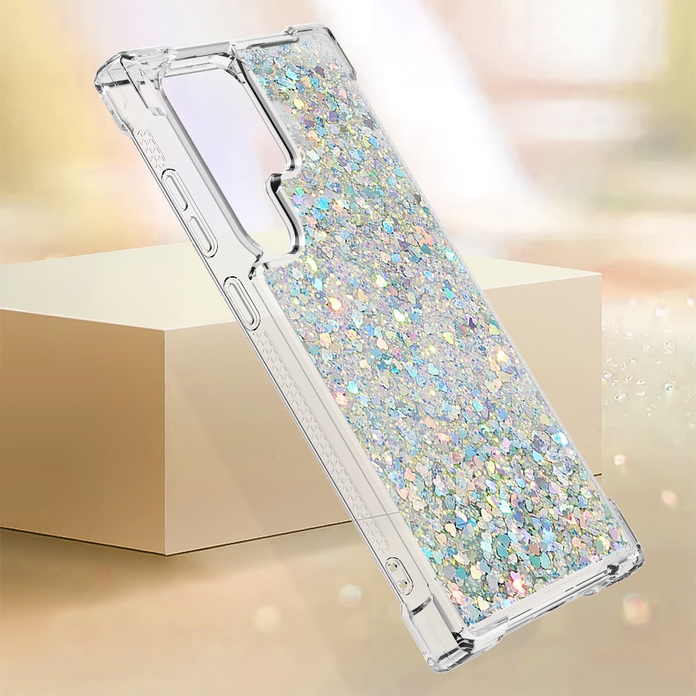 Glitter homokóra zselés tok Samsung Galaxy S24 Ultra készülékhez - ezüst/szív