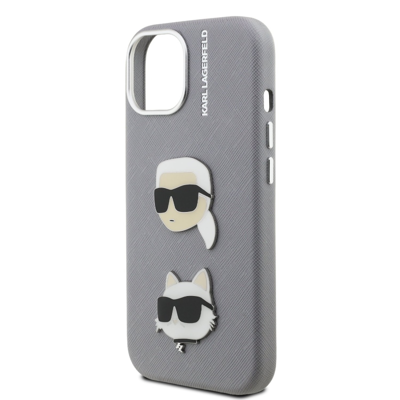 Karl Lagerfeld szemcsés PU K&CH Heads hátlap iPhone 15 szürke készülékhez