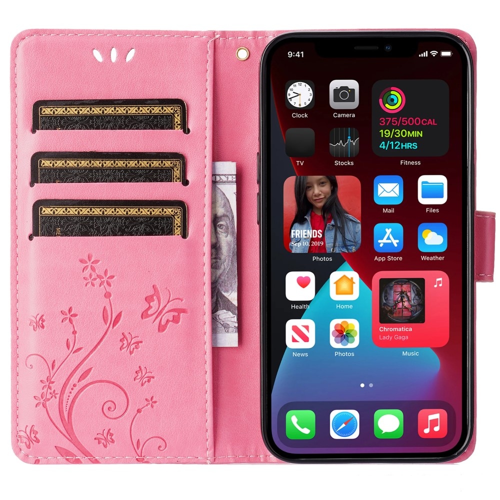 Virágok könyv tok iPhone 15 Pro készülékhez - rózsaszín