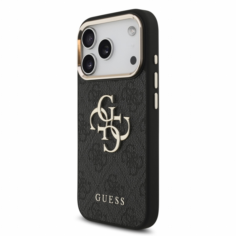 Guess PU 4G Metal Logo Strap hátsó tok iPhone 18 Pro-hoz, fekete