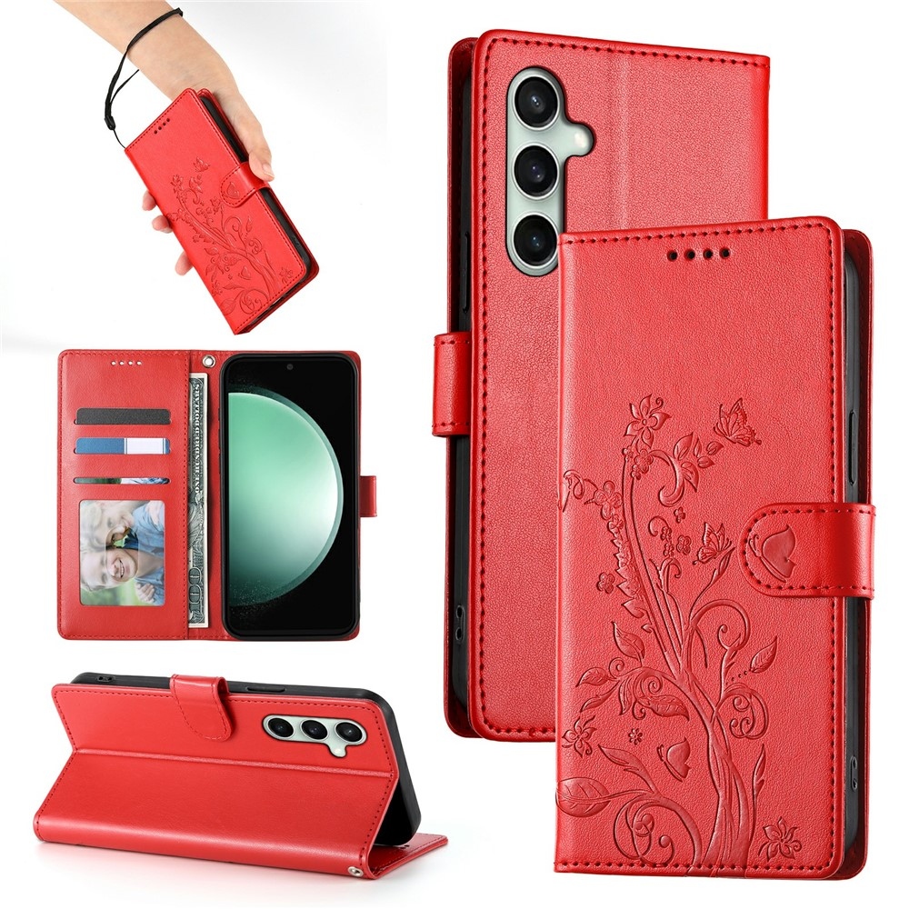 Virágok könyv tok Samsung Galaxy S25 FE készülékhez - piros