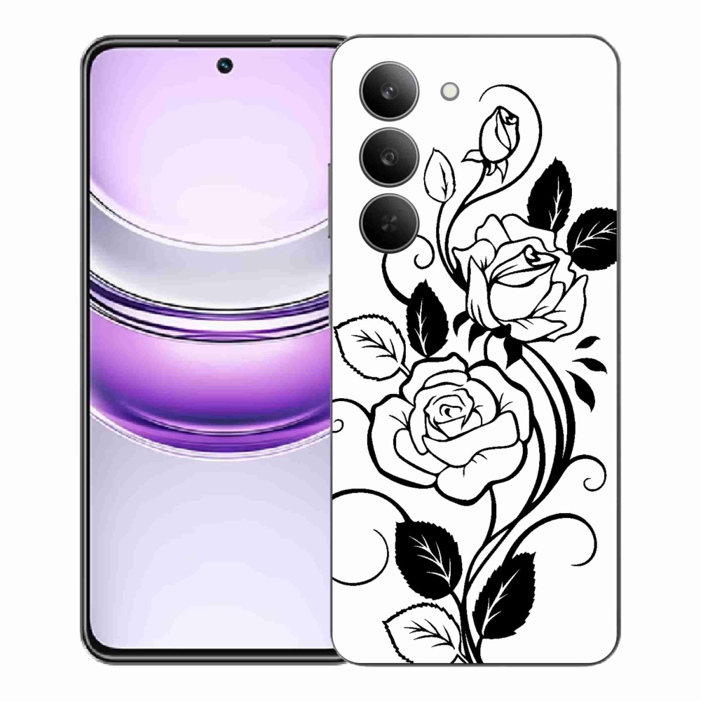 Zselés borítás mmCase a Realme 14x 5G készülékhez - fekete és fehér rózsa