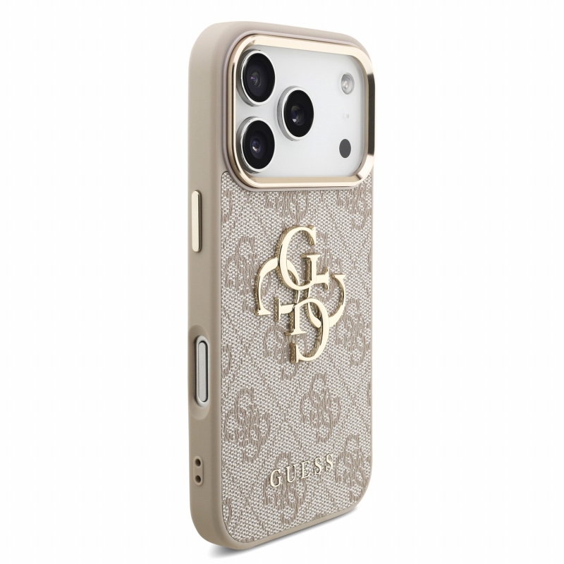 Guess PU 4G fém logós pántos hátlap az iPhone 18 Pro-hoz, rózsaszín