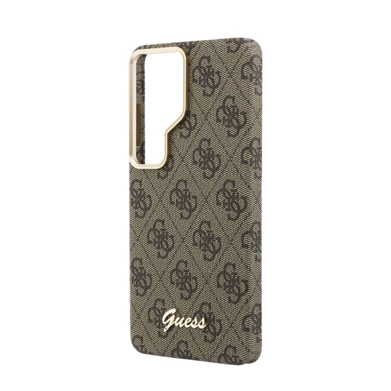 Guess PU 4G Script Metal Logo mágneses hátlap Samsung Galaxy S26 Ultra Brown mágneses hátlap Samsung Galaxy S26 Ultra Barna