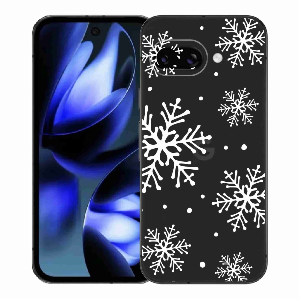 Gél borítás mmCase a Google Pixel 9a számára - fehér hópelyhek átlátszó háttéren