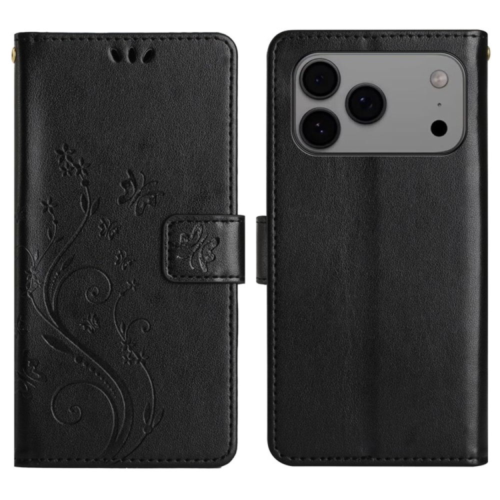 Virágok könyvtáska iPhone 17 Pro Max készülékhez - fekete