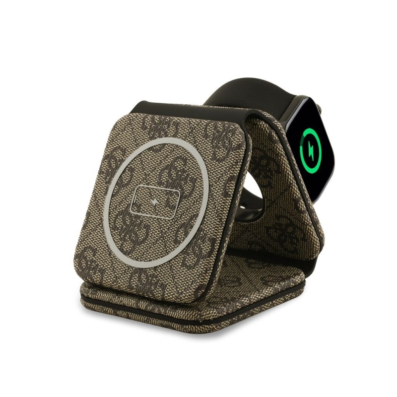 Guess PU 4G MagSafe vezeték nélküli töltő 3in1 barna