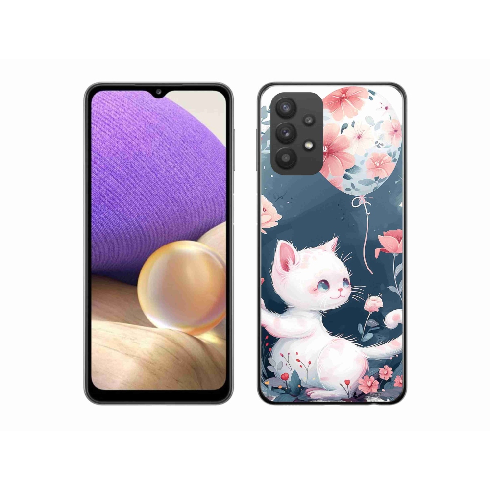 Gél borító mmCase Samsung Galaxy A32 5G - cica lufival mmCase Samsung Galaxy A32 5G-hez