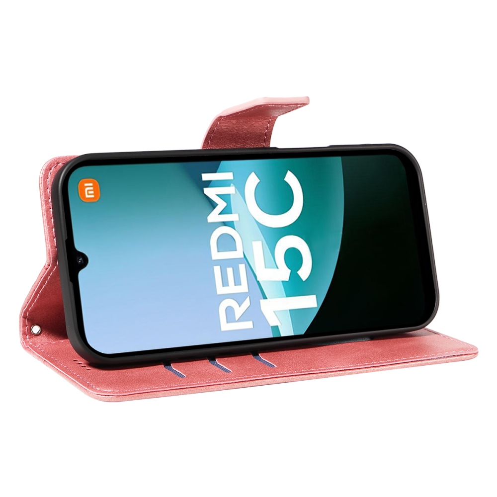 Rácsos könyv tok Xiaomi Redmi 15C 4G/5G (173mm) - rózsaarany