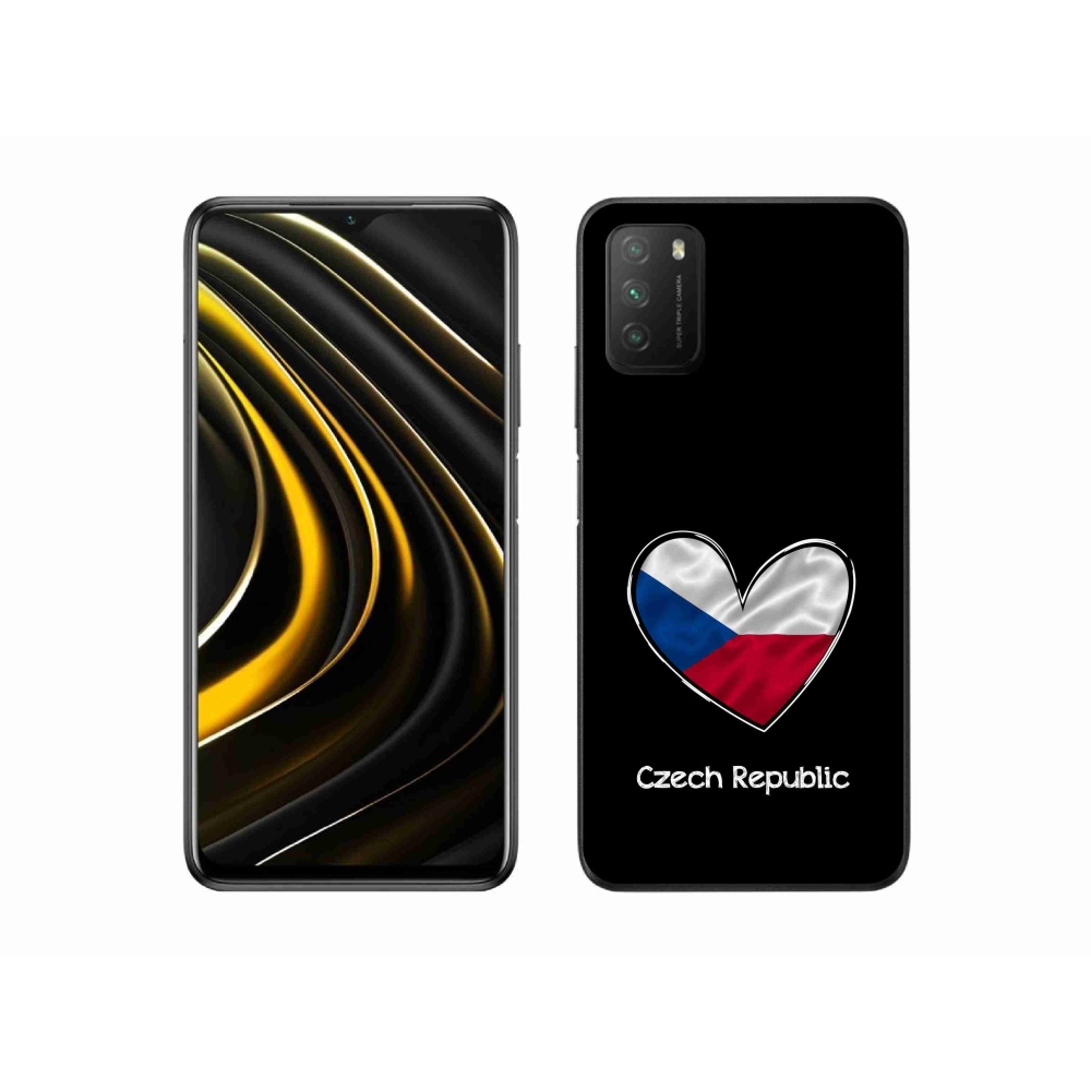 Gél borító mmCase a Xiaomi Poco M3-hoz - szív zászló fekete háttérrel