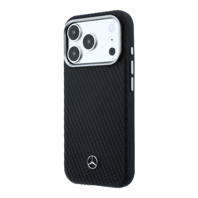 Mercedes PU bőr Semi Wrap MagSafe hátlap az iPhone 17 Pro Max-hoz Fekete fekete