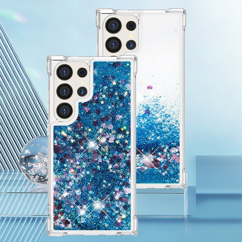 Glitter homokóra zselés tok Samsung Galaxy S24 Ultra készülékhez - kék/szív