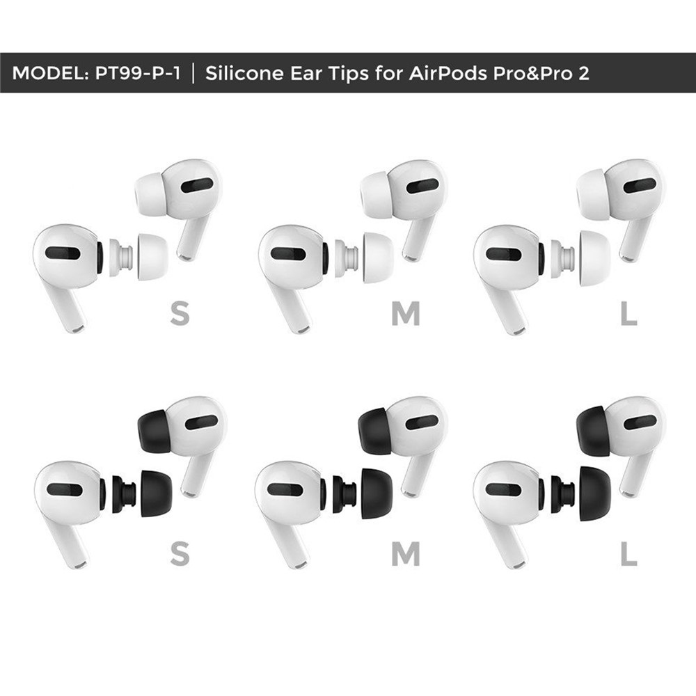 Fehér szilikon fülpárnák, amelyek kompatibilisek az AirPods Pro/Pro 2 készülékkel - S/M/L méret