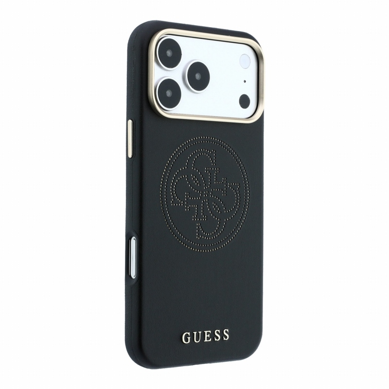 Guess PU Semi Wrap perforált 4G logós MagSafe hátsó tok iPhone 18 Pro-hoz, fekete