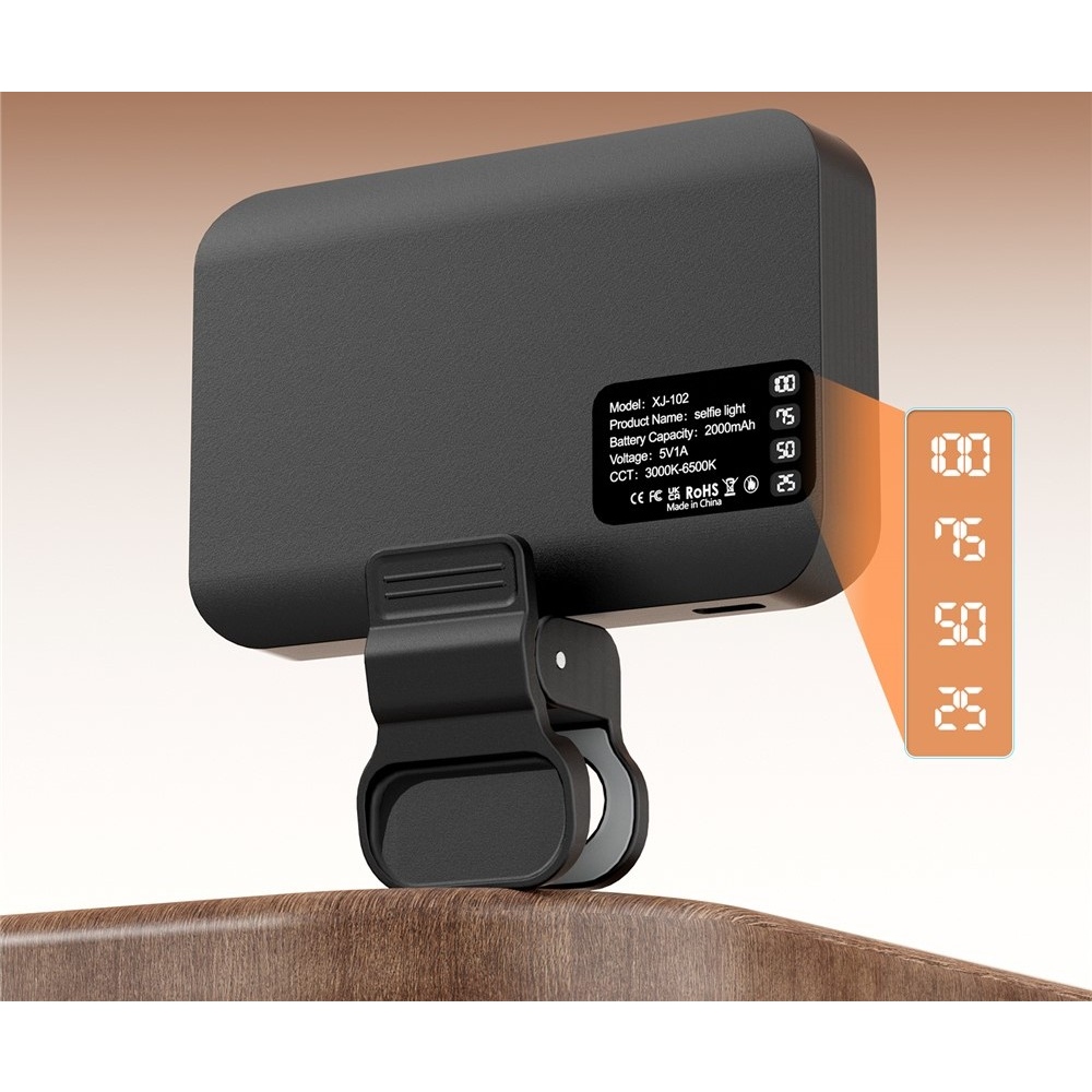 LED mobiltelefon-világítás csipesszel - fekete