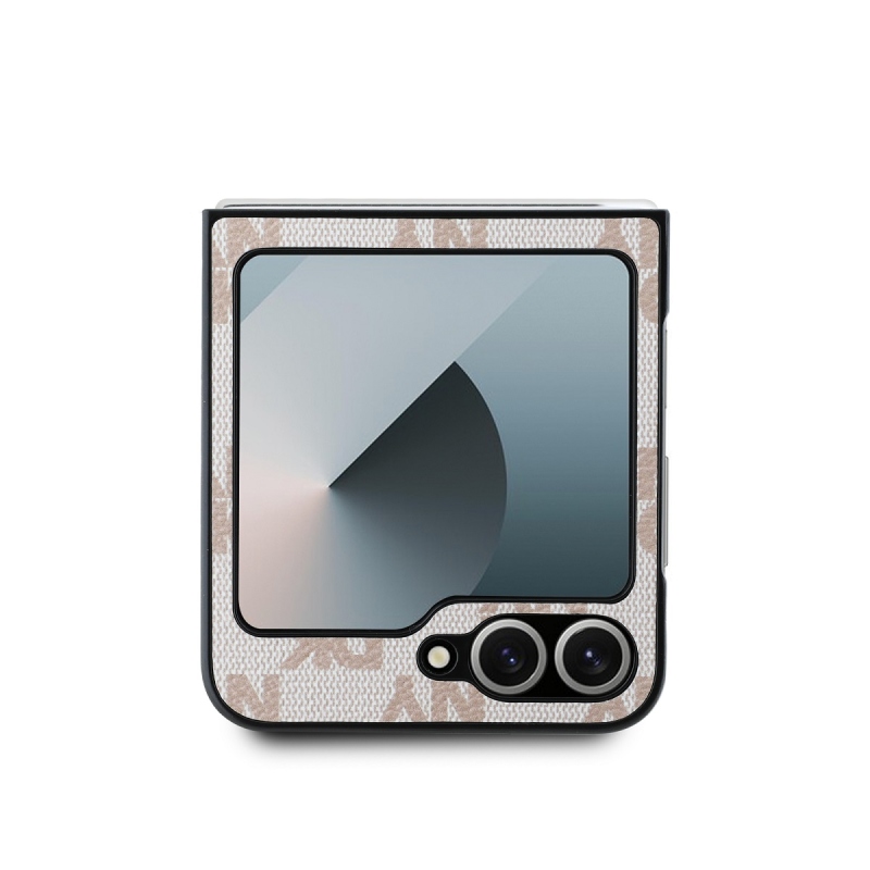 DKNY PU bőr kockás mintás és csíkos hátsó borító Samsung Galaxy Z Flip 6 rózsaszínűhöz