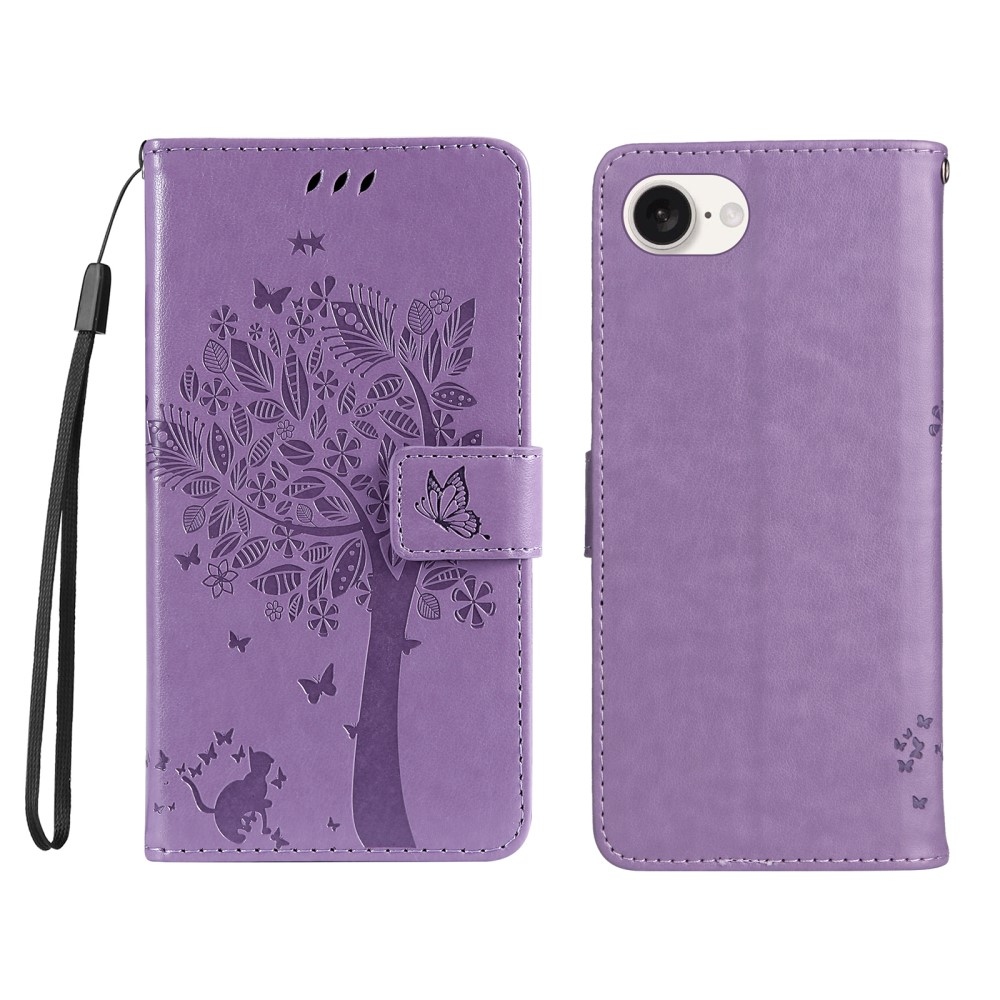 Fák könyvtáska iPhone 16e készülékhez - világos lila