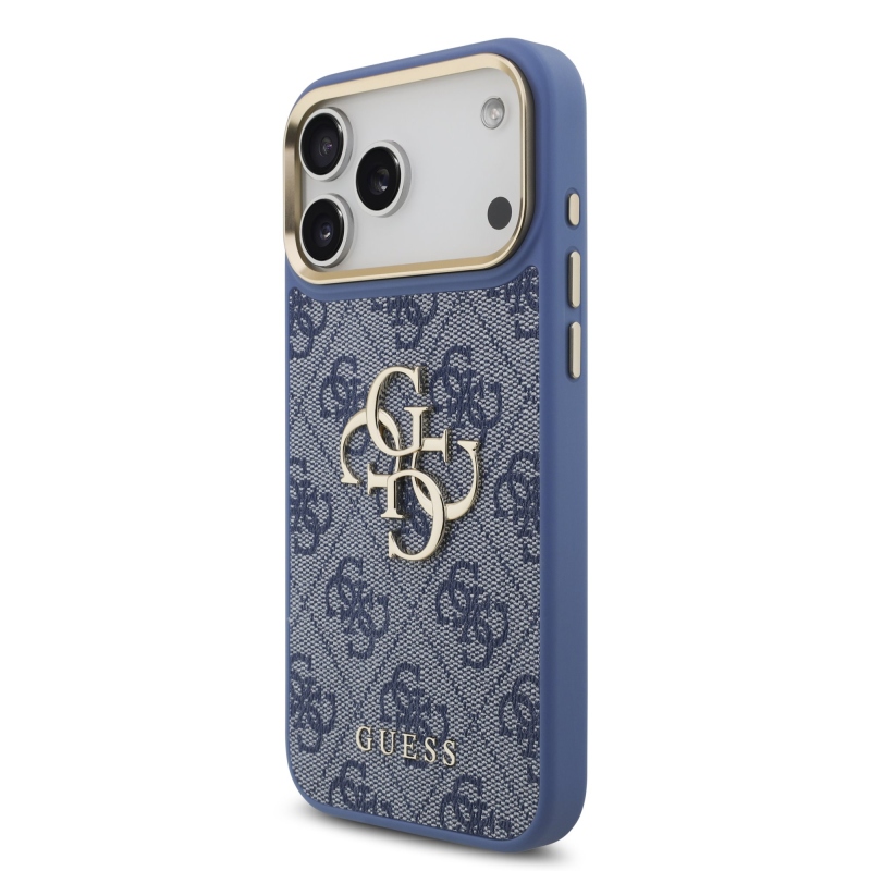 Guess PU bőr 4G fém logóval és arany kerettel ellátott hátlap az iPhone 18 Pro Max-hoz, kék