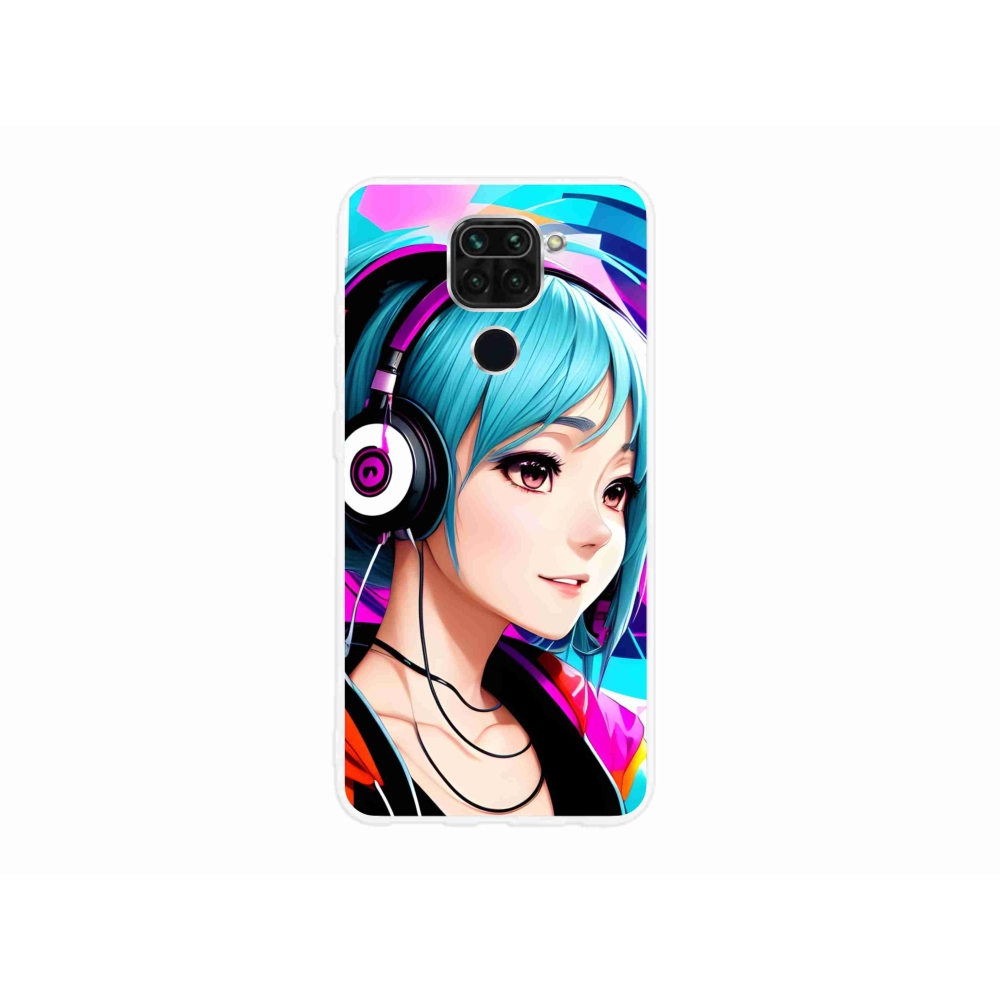 Gél borító mmCase a Xiaomi Redmi Note 9-hez - lány fejhallgatóval