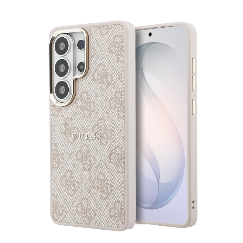 Guess PU bőr 4G arany keret mágneses hátlap Samsung Galaxy S26 Ultra rózsaszín