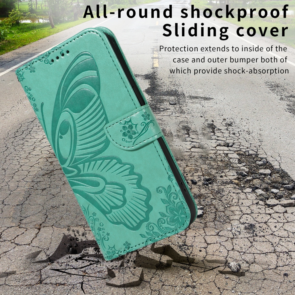 Virágos pillangó könyvtáska iPhone 17 készülékhez - teal színű