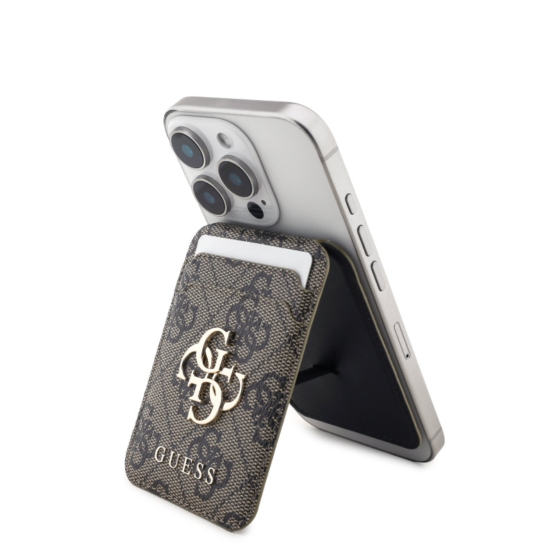 Guess 4G fém logós MagSafe Cardslot pénztárca állvánnyal Barna
