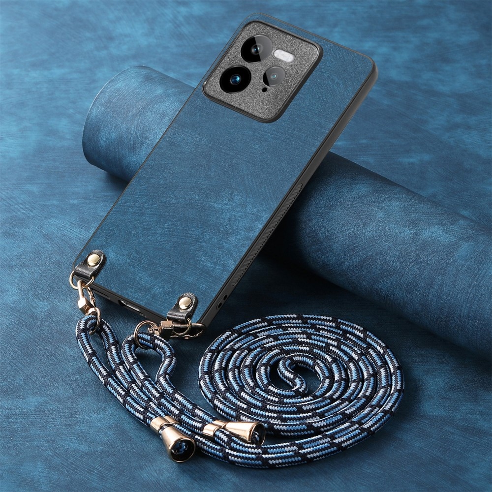 Retro zselés tok zsinórral és műbőrrel a Realme GT 7 Pro 5G készülékhez - kék